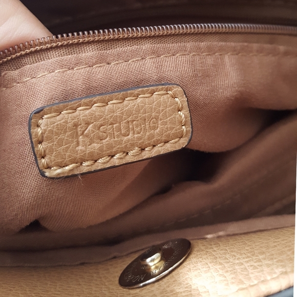 Vtg K Studio🍂Camel Brown Leather Tote shoulder Bag💛Chain Straps - Picture 9 of 15